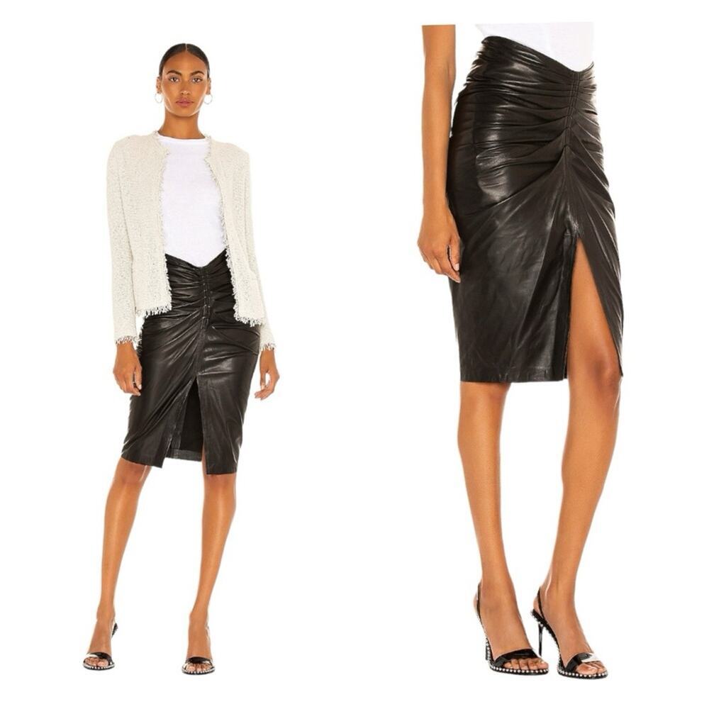 IRO JinJai Pleated/Ruched Lambskin Leather Skirt in Black Size 40 or US 8 NWT